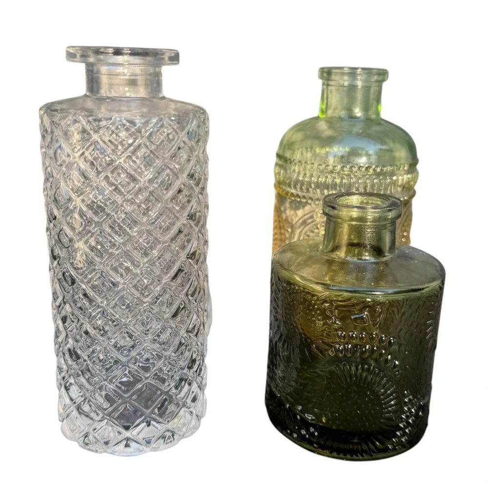 Wildmos Home Decor Assorted Glass Bud Vases Set of 6 Green Amber Clear Textured